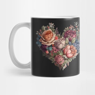 Floral Garden Botanical Print with wild flowers Heart Valentines Mug